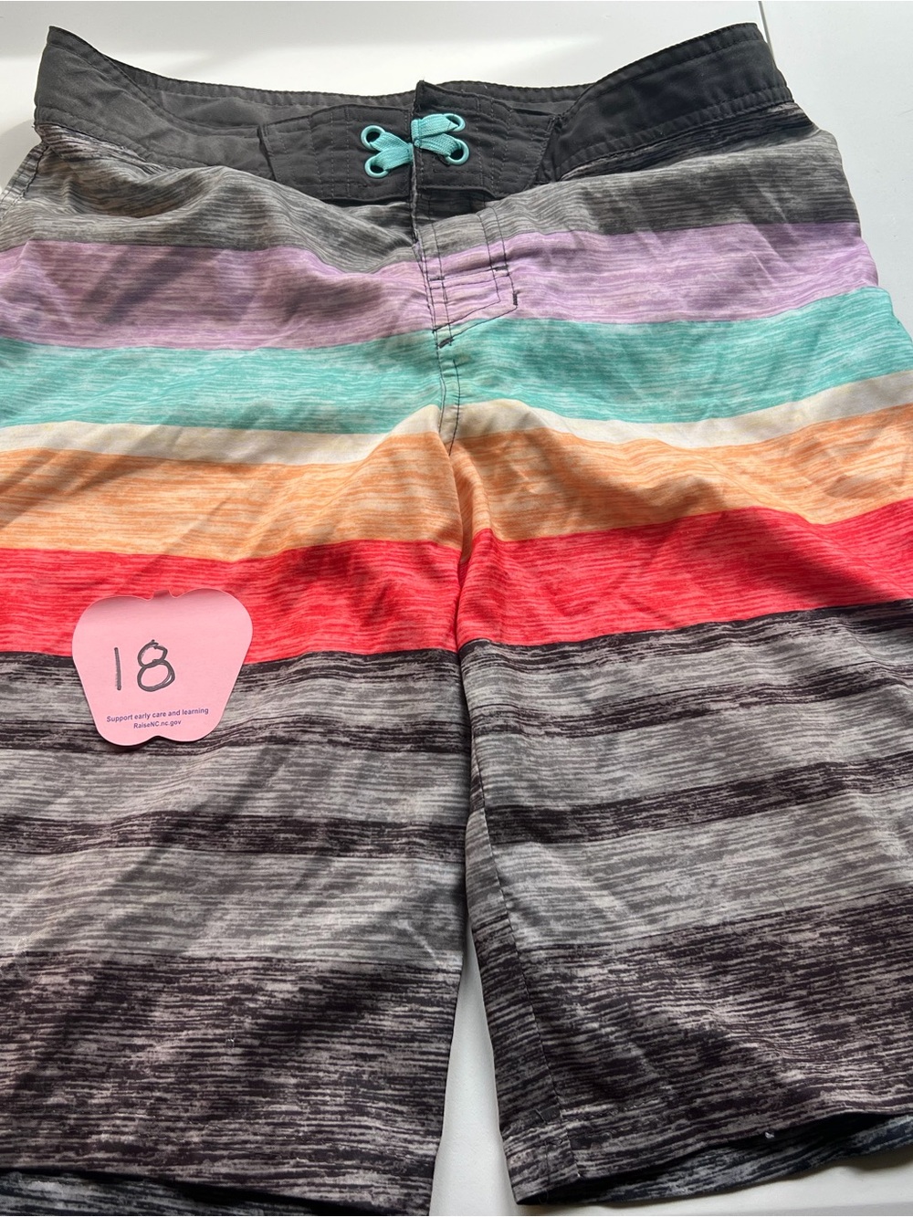 art class Striped Multi-Color Swim/Board Shorts with Teal Lace-Up